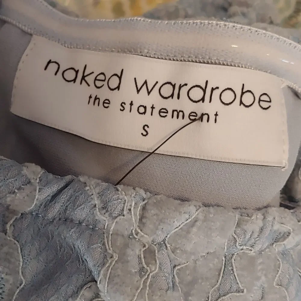 Naked Wardrobe The Statement Lace Long Sleeve Crop Top NWT Sz S Blue